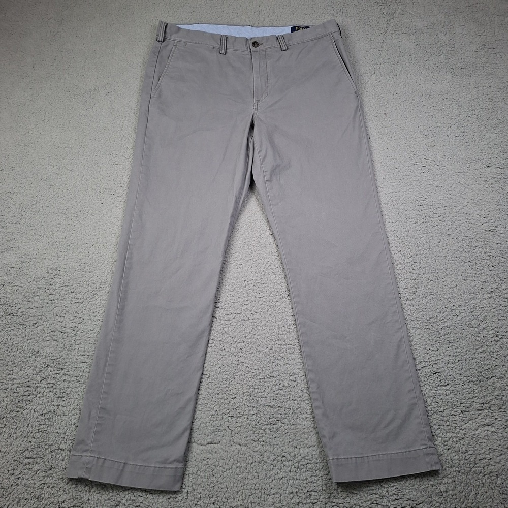 Polo Ralph Lauren Pants Mens 36x32 Gray The Polo Chino Stretch Straight Fit Logo